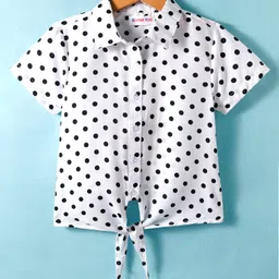 kookie kids india Kookie Kids Woven Half Sleeves Front Open Knotted Shirt Top with Polka Dot Print - White-picture-23