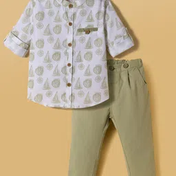 ToffyHouse Cotton Woven Full Sleeves Shirt & Pant Set With Nautical Theme Print & Suspender - Tan-picture-19