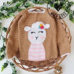 Woonie Hand Knit Full Sleeves Sheep Designed Sweater - Beige-image-64
