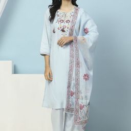 Nayam By Lakshita Women Floral Embroidered Regular Thread Work Pure Cotton Kurta with Trousers & With Dupatta-picture-38