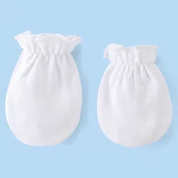 Babyhug 100% Cotton Solid Colour Mittens & Booties Set - White image 2
