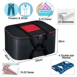 Storite 2 Pack Nylon Big Underbed Storage Bag Moisture Proof Cloth Organiser with Zippered Closure and Handle(BlackRed, 54x46x28cm) Rectangular image 2