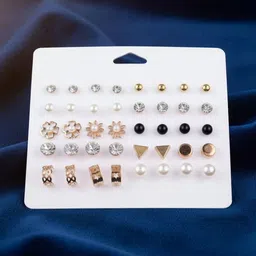 DressBerry Set Of 20 Gold-Plated Artificial Stones Studded Circular Shaped Studs-image-55