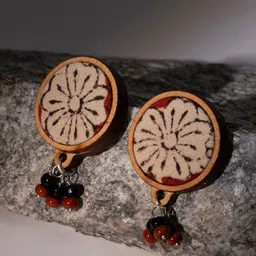 WHE Artificial Beaded Floral Kalamkari Circular Drop Earrings image 2