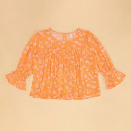 Pantaloons Junior Full Sleeves Floral Printed Top - Orange image 4