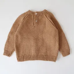 Woonie Full Sleeves Handknitted Tic Tac Toe Embroidered Sweater - Beige image 4