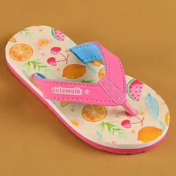 Cute Walk by Babyhug Slip On Flip Flops with Fruits Print - Pink image 3