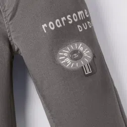 Olio Kids Cotton Woven Full Length Trouser With Lion Embroidery & Belt - Grey image 3