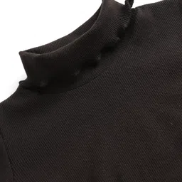 Babyhug Cotton Knit Full Sleeves Turtle Neck Solid Color Winter T-Shirt - Black image 3