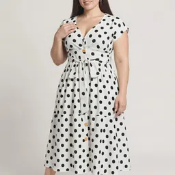 DressBerry Curve Polka Dot Printed Tie-Ups Short Sleeves Shirt Maxi Dress-picture-37