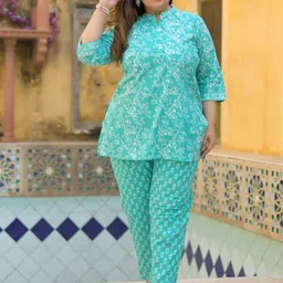 Lee Moda Plus Size Floral Printed Pure Cotton Tunic & Trousers Co-Ord Set image 5