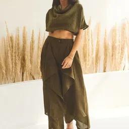 HOUSE OF FETT Cowl Neck Linen Top With Draped Trousers-picture-10