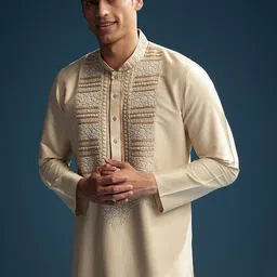 KALKI Fashion Men Ethnic Motifs Embroidered Regular Thread Work Kurta with Trousers image 3