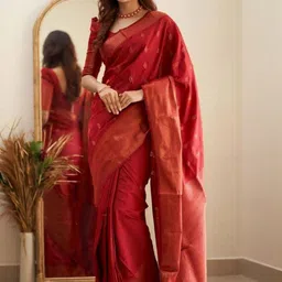 Vmdesigns Ethnic Motifs Zari Silk Blend Handloom Banarasi Saree-picture-15