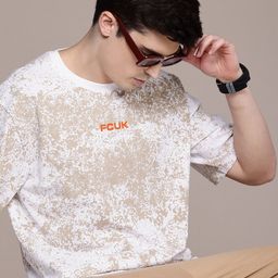 FCUK Printed Oversized Drop-Shoulder Sleeves Pure Cotton T-shirt-picture-45