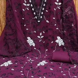 LeeliPeeri Designer Floral Embroidered Thread Work Georgette Unstitched Dress Material image 3