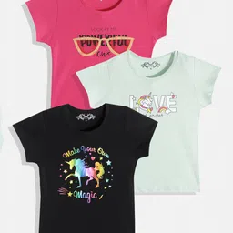 Femea Pack Of 3 Short Sleeves Unicorn & Text Print Tee - Multi Color-picture-28