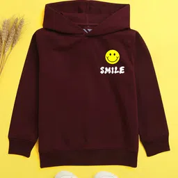 NUSYL Cotton Fleece Unisex Full Sleeves Smile Print Hooded Sweatshirt - Maroon-picture-26