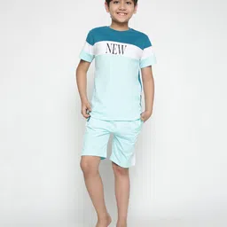 Lil Tomatoes Half Sleeves NEW Printed Colour Blocked Night Suit - Teal Blue-image-95