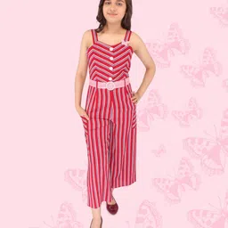 Cutecumber Sleeveless Double Striped & Butterfly Applique Detailed Jumpsuit - Red-picture-23