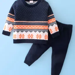 Babyhug Knitted Full Sleeves Floral Design Sweater Set -Multicolour-picture-12