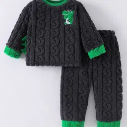 Kookie Kids Full Sleeves Winter Wear Night Suit With Animal Applique - Charcoal Grey-picture-15