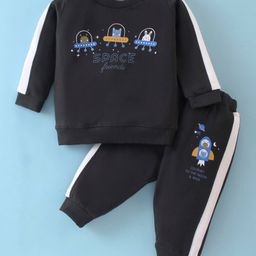 Zero Cotton Knit Full Sleeves Winter Wear Suit With Space Theme Print - Charcoal Grey-picture-1
