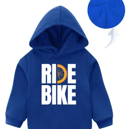 KAVEE Fleece Full Sleeves Ride Bike Text Printed Hooded Sweatshirt - Royal Blue-picture-11