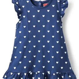 Babyhug Cotton Knit Frill Sleeves Nighty With Heart Print - Navy Blue-picture-17