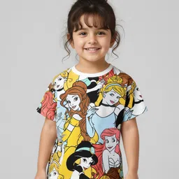 Babyhug Disney Single Jersey Knit Half Sleeves T-Shirt with Disney Princess Graphics - Multicolor-picture-28