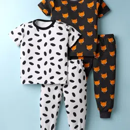 Kidi Wav Pack Of 2 Half Sleeves Foxes & Abstract Printed Coordinating Tees & Joggers Set - Multi Colour-picture-20