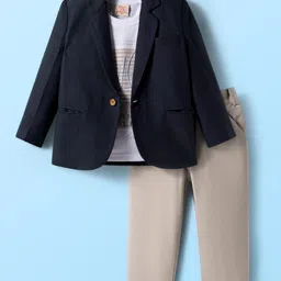 Rikidoos Full Sleeves Textured Blazer With Typography Printed Tee & Pant Set - Navy Blue & Beige-picture-39