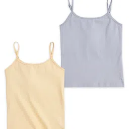 Plan B Cotton Elastane Knit Pack Of 2 Sleeveless Solid Camisoles - Grey & Skin-picture-16