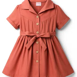 Babyhug Woven Half Sleeves Solid Denim Shirt Dress - Rust-picture-16