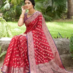 all about you Woven Design Zari Organza Kanjeevaram Saree image 4