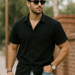VEIRDO Men Classic Fit Solid Spread Collar Pure Cotton Casual Shirt-image-85