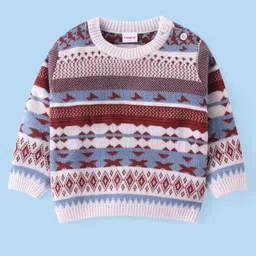 Babyhug Knit Full Sleeves Sweater Set With Aztec Design - Multicolor image 2