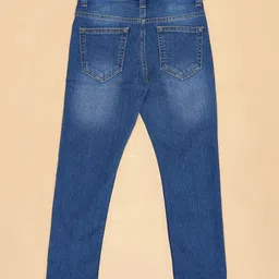 Pantaloons Junior Ocean Spirit Text Printed & Mild Washed Jeans - Navy Blue image 3