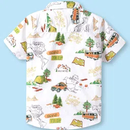Babyhug Cotton Woven Half SleevesShirt with Vehicle Print - Green & White image 2