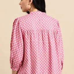 Fab8Sight Floral Print Mandarin Collar Puff Sleeves Regular Top image 5