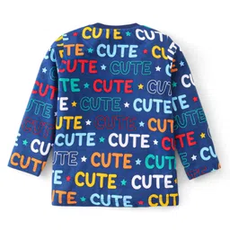Babyhug Cotton Knit Full Sleeves Night Suit with Text Print - Navy Blue image 3