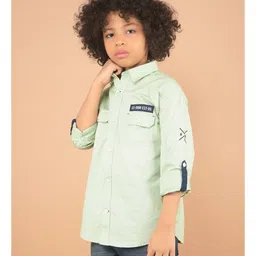 CRIMSOUNE CLUB Cotton Full Sleeves Abstract Typography Patch Embroidered Shirt - Green image 4