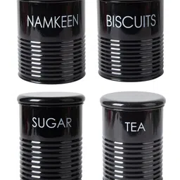VONCASA Tea & Sugar Jar (Each 900 ml) + Biscuits & Namkeen Jar (Each 1700 ml) - Black, Set Of 4 image 3