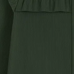 Aww Hunnie Corduroy Woven Full Peasant Sleeves Frill Detailed Ribbed Top - Green image 4