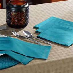 MASPAR Blue & White 4 Pieces Solid Pure Cotton Table Napkins-picture-22