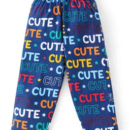 Babyhug Cotton Knit Full Sleeves Night Suit with Text Print - Navy Blue image 4