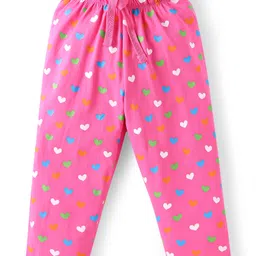 Babyoye 100% Cotton Knit Full Sleeves Night Suit with Heart & Kitty Print - Fuchsia image 4