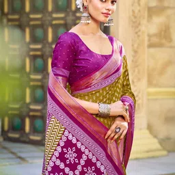 Munir Floral Printed Zari Pure Cotton Bagru Saree image 4