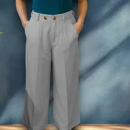 Kotty Women Solid High-Rise Wide Leg Easy Wash Pleated Formal Trousers image 1
