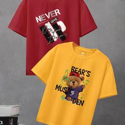 CODEZ Boys Pack of 2 Graphic Printed Round Neck Cotton T-shirts-picture-28
